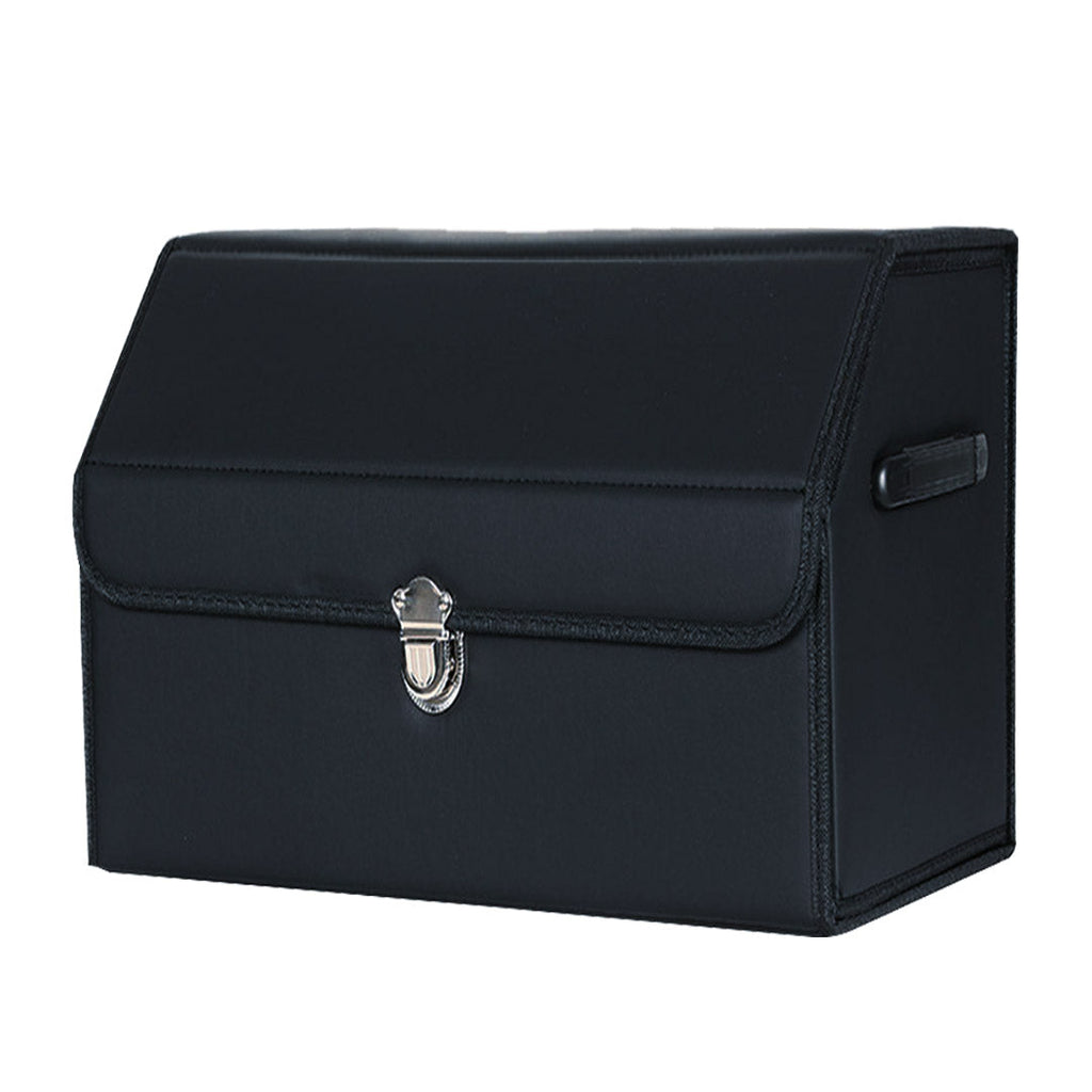 SOGA Leather Car Boot Collapsible Foldable Trunk Cargo Organizer Portable Storage Box With Lock Black Small $ 44.50