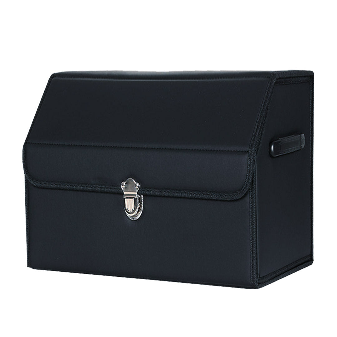 SOGA Leather Car Boot Collapsible Foldable Trunk Cargo Organizer Portable Storage Box With Lock Black Small $ 44.50