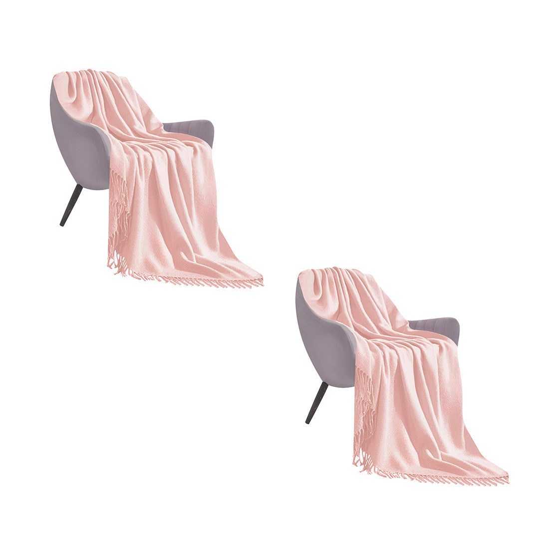 SOGA 2X Pink Acrylic Knitted Throw Blanket Solid Fringed Warm Cozy Woven Cover Couch Bed Sofa Home Decor $ 151.50