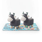 SOGA Home & Living Bundle – 2 Grey Deer Character Children's Ottoman & Kids Street Map Rug