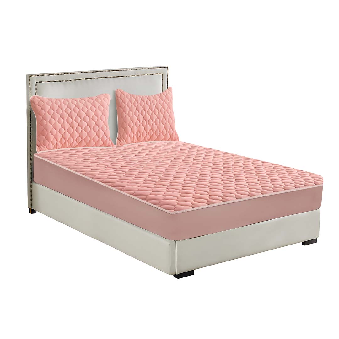 SOGA Pink 183cm Wide Mattress Cover Thick Quilted Fleece Stretchable Clover Design Bed Spread Sheet Protector with Pillow Covers $ 137.90