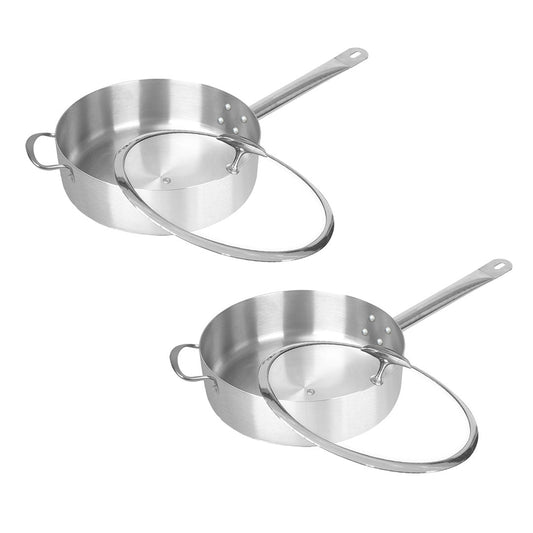 SOGA 2X 28cm Stainless Steel Saucepan Sauce pan with Glass Lid and Helper Handle Triple Ply Base Cookware