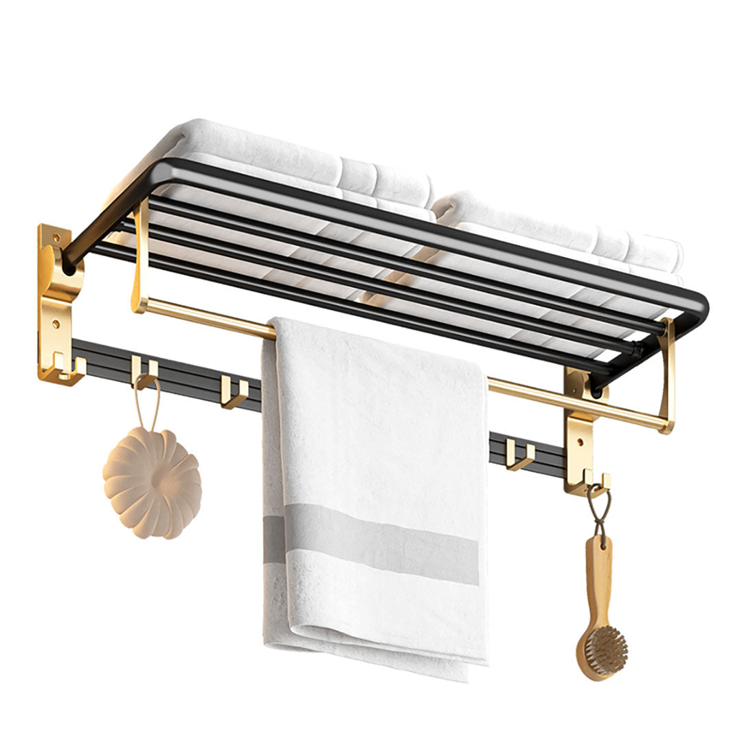 SOGA 63cm Wall-Mounted Double Pole Towel Holder Bathroom Organiser Rail Hanger with Hooks $ 99.90