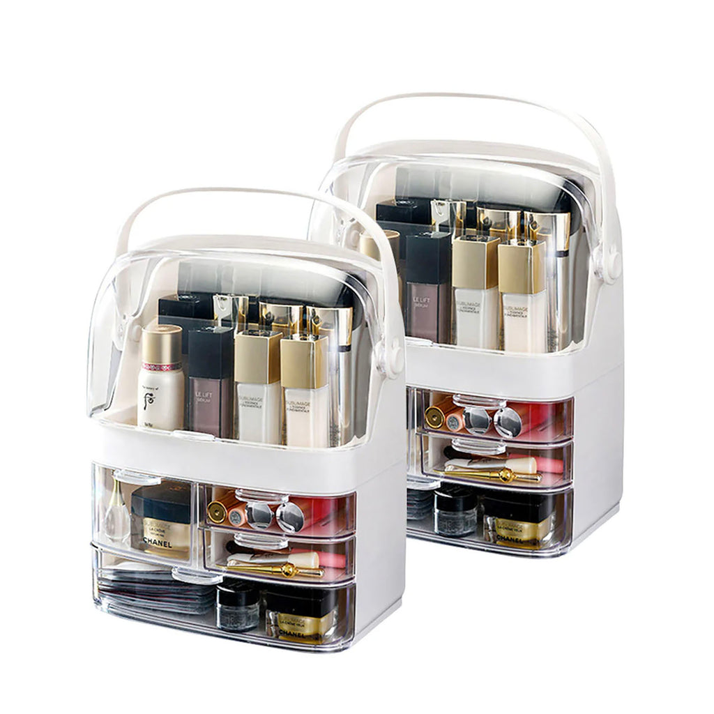 SOGA 2X 3 Tier White Countertop Makeup Cosmetic Storage Organiser Skincare Holder Jewelry Storage Box with Handle