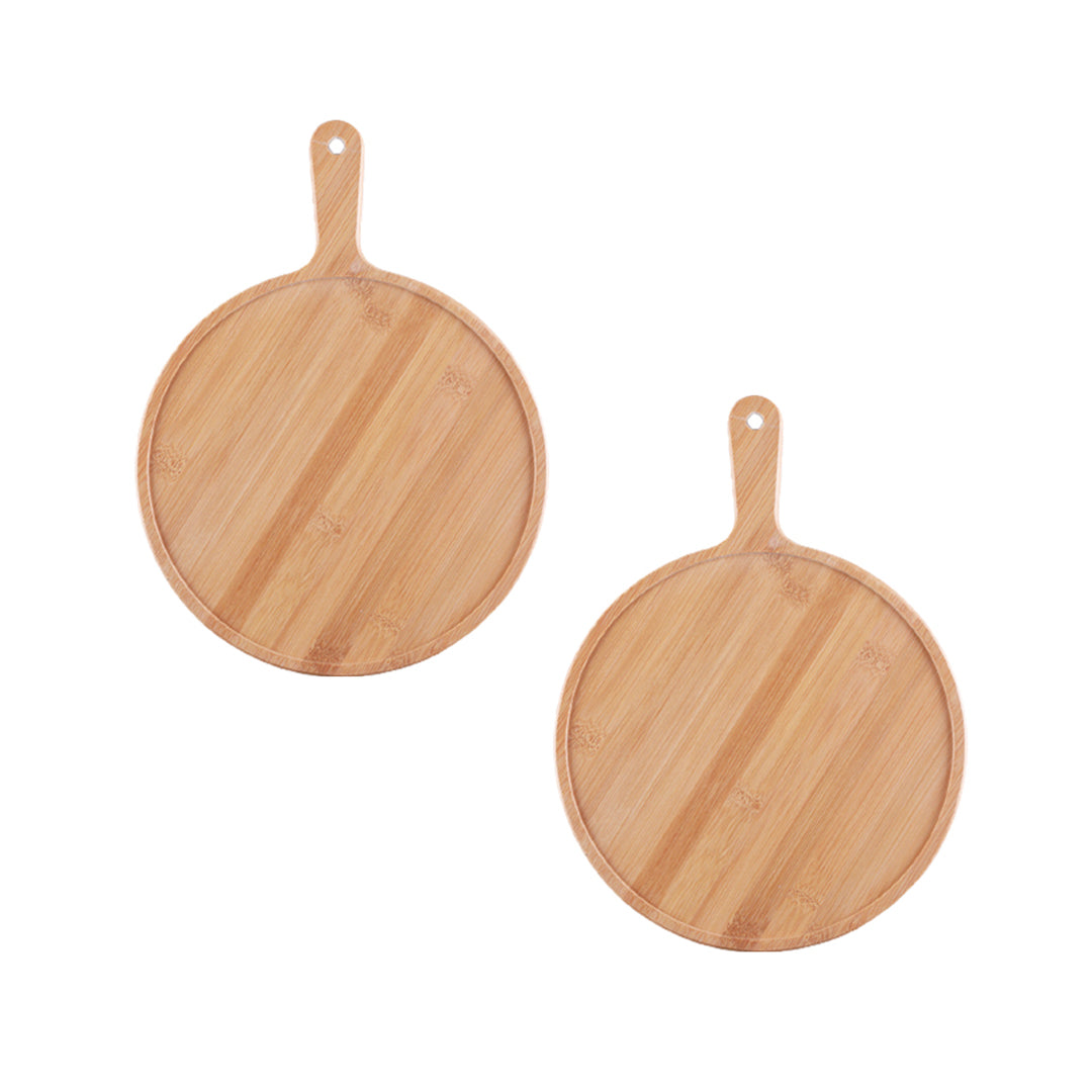 SOGA 2X 6 inch Blonde Round Premium Wooden Serving Tray Board Paddle with Handle Home Decor $ 41.50