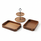 SOGA Kitchenware Bundle – 2 Paulownia Wood Serving Trays & 2-Tier Acacia Dessert Stand $ 132