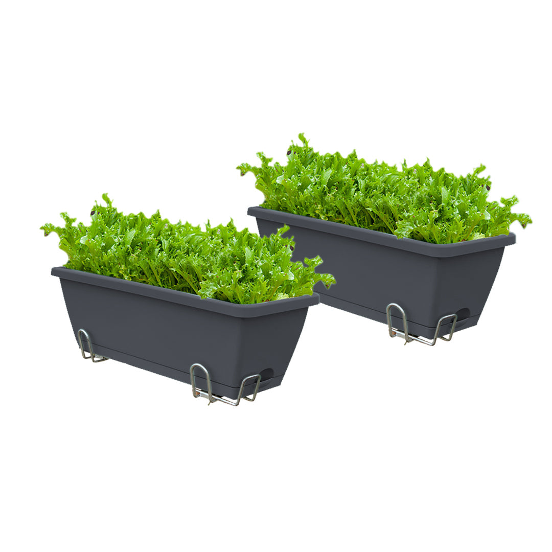 SOGA 49.5cm Black Rectangular Planter Vegetable Herb Flower Outdoor Plastic Box with Holder Balcony Garden Decor Set of 2 $ 42.90