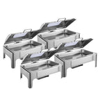 SOGA 4X 9L Rectangular Stainless Steel Soup Warmer Roll Top Chafer Chafing Dish Set with Glass Visual Window Lid $ 1570.50