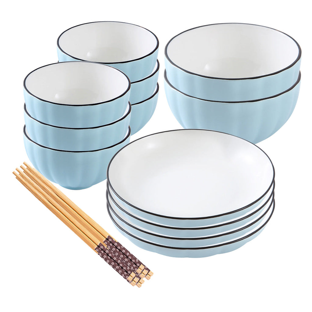 SOGA Blue Japanese Style Ceramic Dinnerware Crockery Soup Bowl Plate Server Kitchen Home Decor Set of 12 $ 82.50