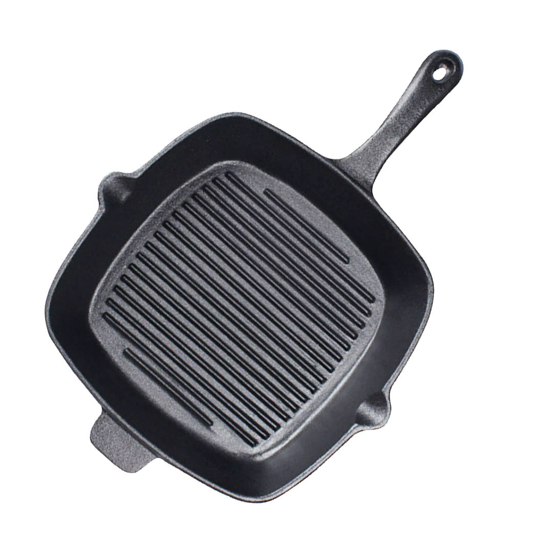 SOGA 26cm Square Ribbed Cast Iron Frying Pan SkilletSteak Sizzle Platter with Handle $ 72.50
