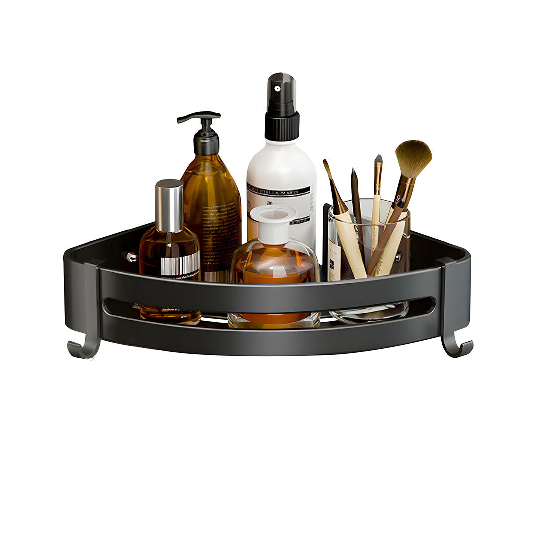 SOGA Black Wall-Mounted Triangular Bathroom Storage Corner Vanity Organiser Space Saving Adhesive Shelf Rack with Hooks $ 35.50