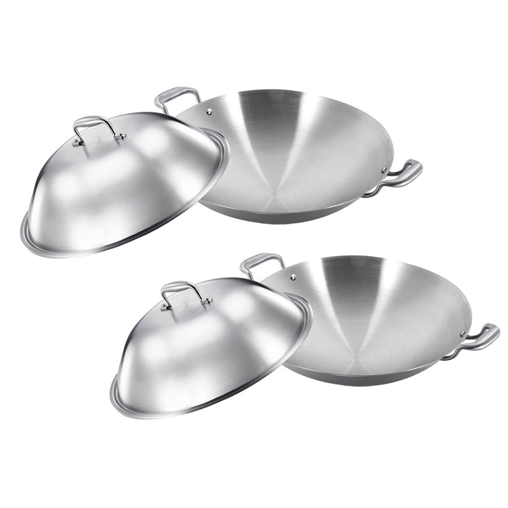 SOGA 2X 3-Ply 42cm Stainless Steel Double Handle Wok Frying Fry Pan Skillet with Lid $ 452.90