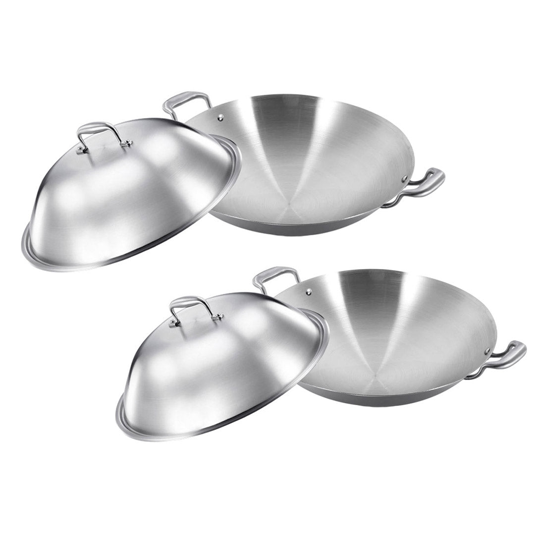 SOGA 2X 3-Ply 42cm Stainless Steel Double Handle Wok Frying Fry Pan Skillet with Lid $ 452.90