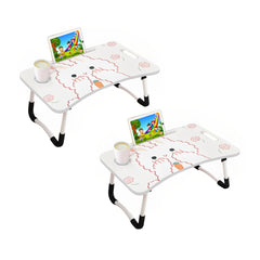 SOGA 2X Cute Rabbit Design  Portable Bed Table Adjustable Foldable Bed Sofa Study Table Laptop Mini Desk with Drawer and Cup Slot Home Decor