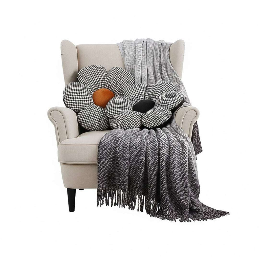 SOGA Home & Living Bundle – Black Flower Floor Pillows & Star Grey Gradient Tassel Blanket $ 149