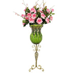 SOGA 85cm Green Glass Tall Floor Vase and 12pcs Pink Artificial Fake Flower Set $ 511.50