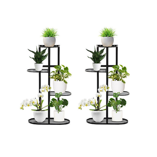 SOGA 2X 4 Tier 5 Pots Black Metal Plant Rack Flowerpot Storage Display Stand Holder Home Garden Decor
