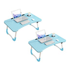 SOGA 2X Blue Portable Bed Table Adjustable Foldable Bed Sofa Study Table Laptop Mini Desk with Notebook Stand Cup Slot Home Decor $ 83.90