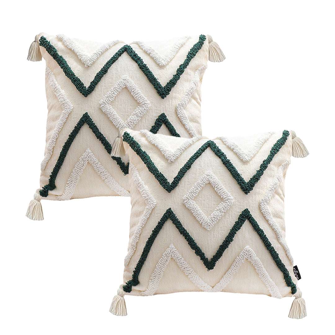 SOGA 2X Boho Tufted Cushion 45cm Tassel Beige Green Geometric Chevron Throw Pillow $ 140