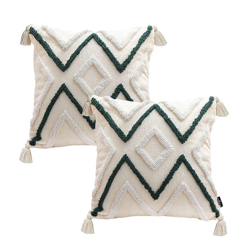 SOGA 2X Boho Tufted Cushion 45cm Tassel Beige Green Geometric Chevron Throw Pillow $ 140