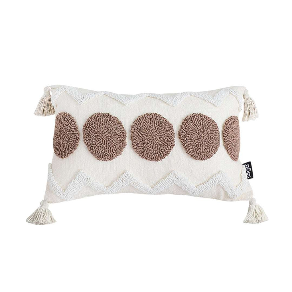 SOGA Boho Tufted Cushion 30x50cm Tassel White Brown Circle Decorative Throw Pillow $ 72