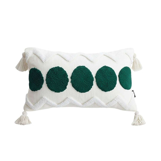 SOGA 30cm Cream Green Circle Pom Chevron Tassel Decorative Pillow $ 72