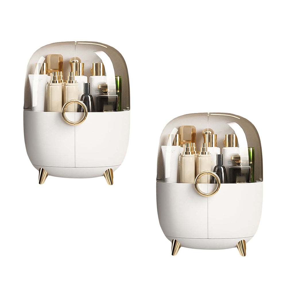 SOGA 2X White Transparent Countertop Makeup Organiser Cosmetic Storage Waterproof Dustproof Bathroom Skincare Holder with Lid $ 129.50