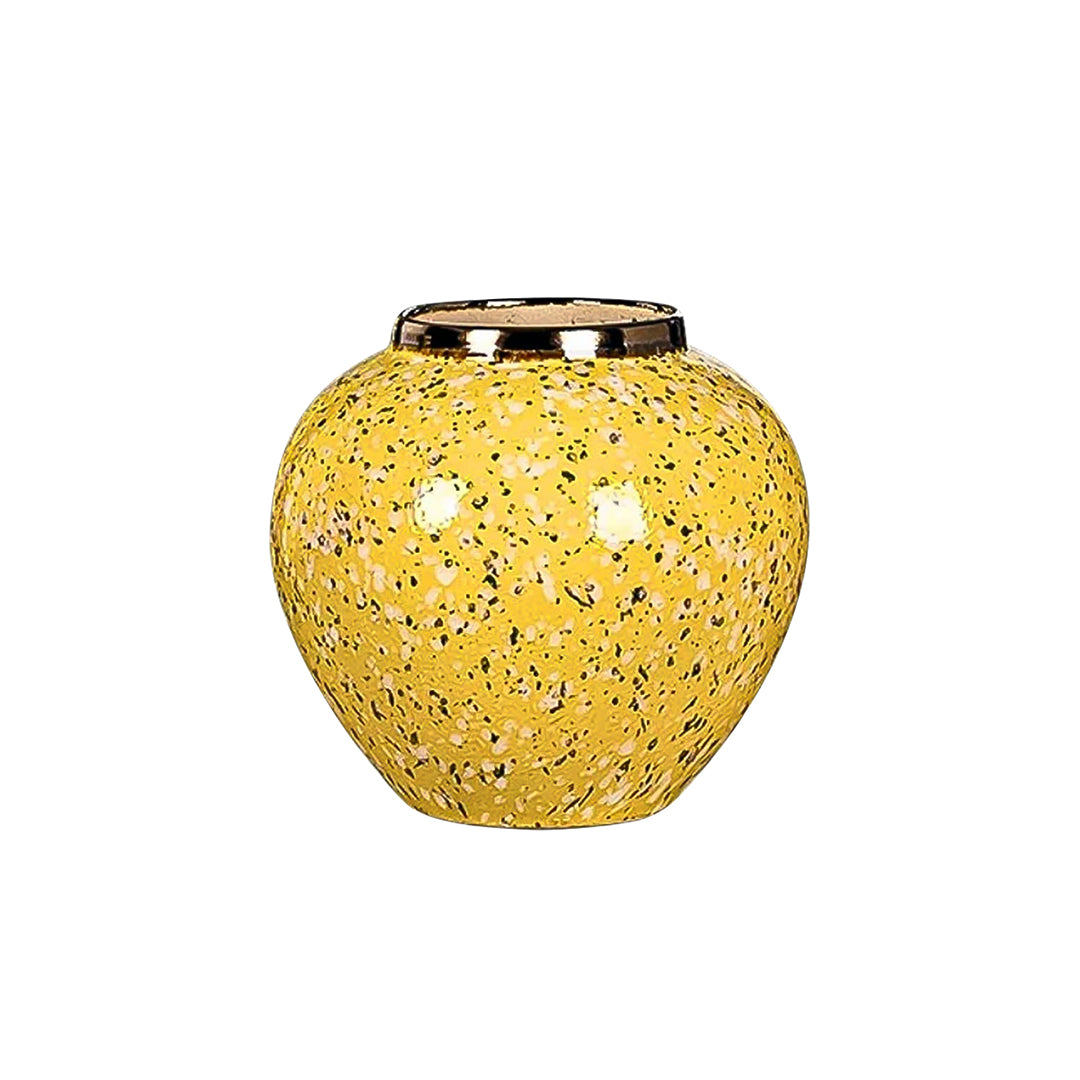 SOGA 21x22cm Yellow with White Mini Floral Small Ceramic Flower Vase Elegant Living Room Home Decor