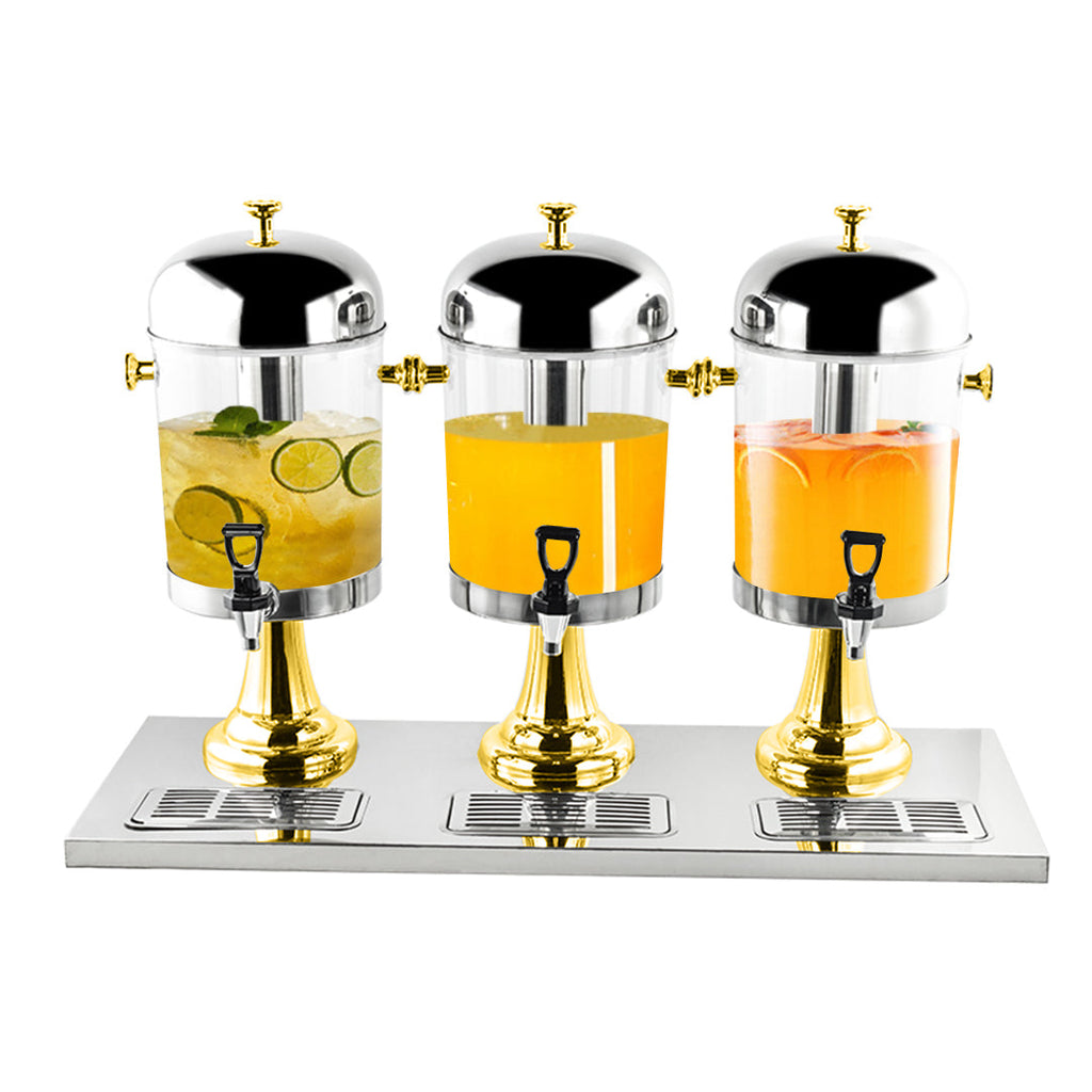 SOGA Triple Head 24L Stainless Steel Dispenser Beverage Juicer Transparent Commercial Drink Container Jug with Gold Accents $ 288.90