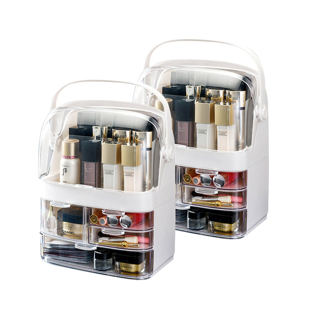 SOGA 2X 3 Tier White Countertop Makeup Cosmetic Storage Organiser Skincare Holder Jewelry Storage Box with Handle $ 129.50