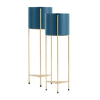 SOGA 2X 2 Layer 65cm Gold Metal Plant Stand with Blue Flower Pot Holder Corner Shelving Rack Indoor Display $ 280.90