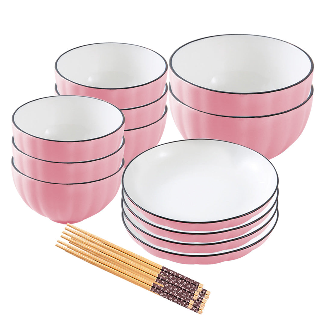 SOGA Pink Japanese Style Ceramic Dinnerware Crockery Soup Bowl Plate Server Kitchen Home Decor Set of 12 $ 82.50
