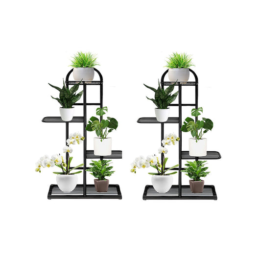 SOGA 2X 4 Tier 5 Pots Black Metal Plant Stand Flowerpot Display Shelf Rack Indoor Home Office Decor