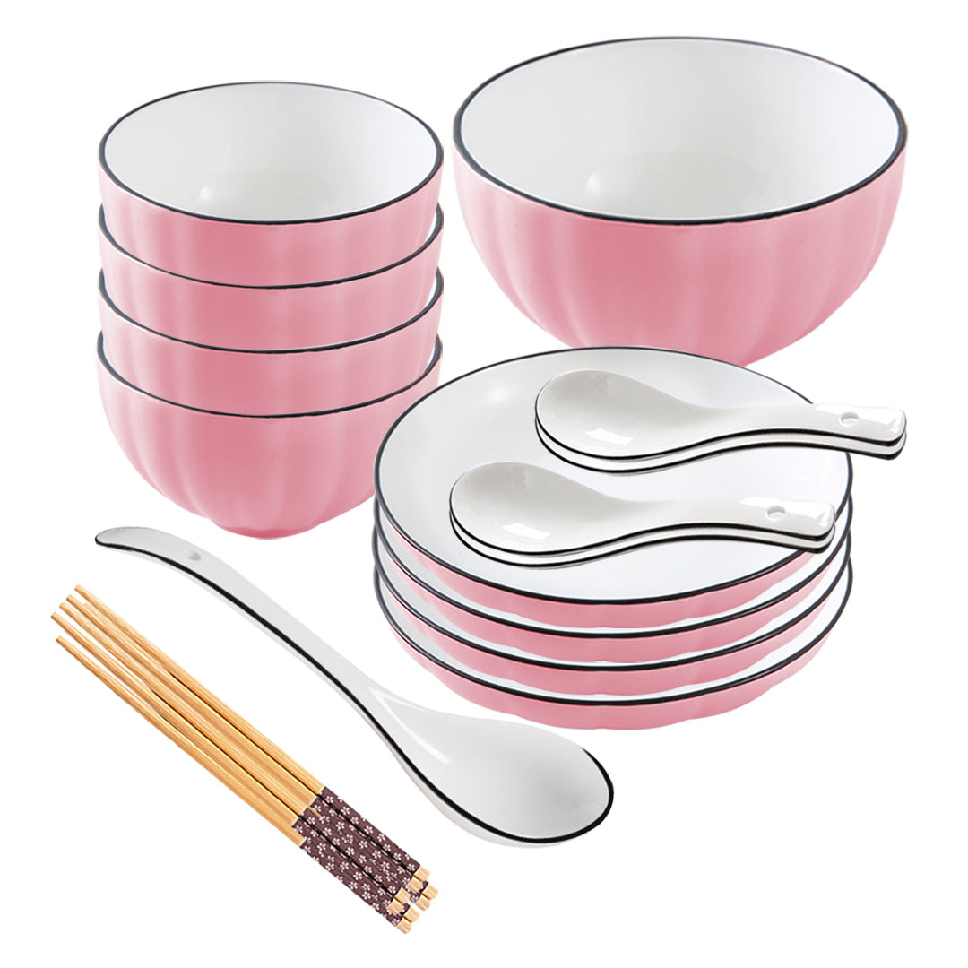 SOGA Pink Japanese Style Ceramic Dinnerware Crockery Soup Bowl Plate Server Kitchen Home Decor Set of 9 $ 71.50