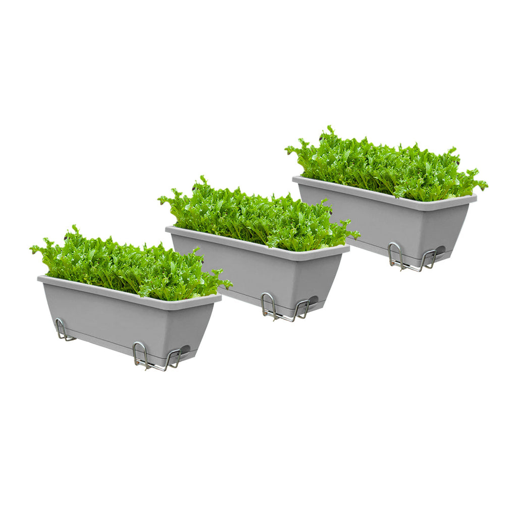 SOGA 49.5cm Gray Rectangular Planter Vegetable Herb Flower Outdoor Plastic Box with Holder Balcony Garden Decor Set of 3 $ 65.50