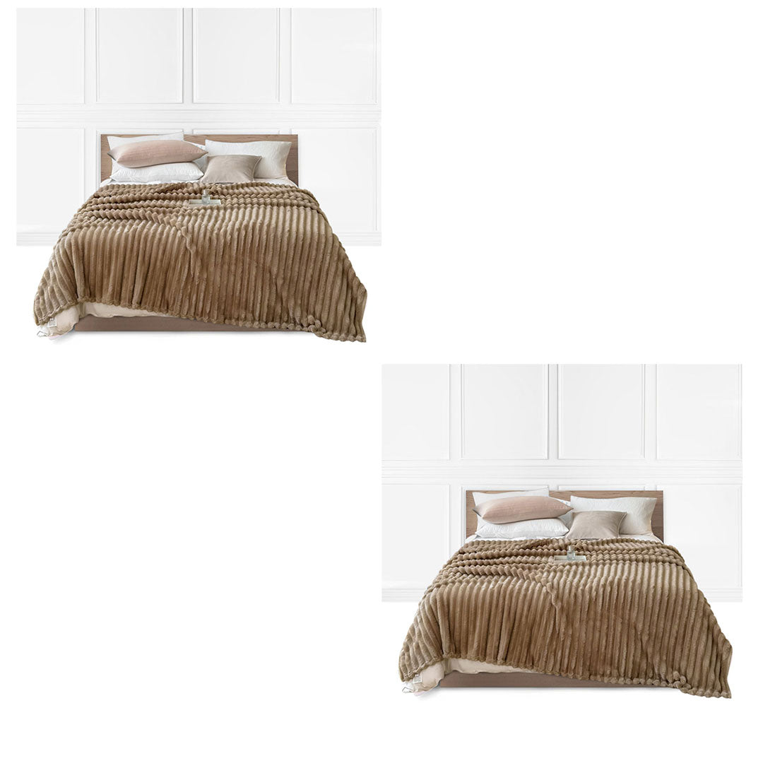 SOGA 2x 150x200cm Warm & Cozy Flannel Polyester Throw Blanket Light Brown $ 97.50