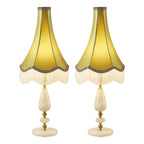 SOGA 2X Jade Stone Base Table Lamp Vintage Yellow Shade Tassel Fringe Bedside Desk Light $ 573