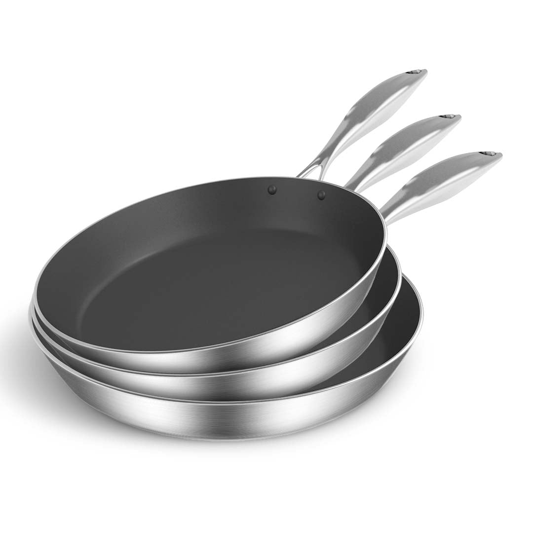 SOGA 3X Stainless Steel Fry Pan Frying Pan Induction FryPan Non Stick Interior Skillet $ 220.90