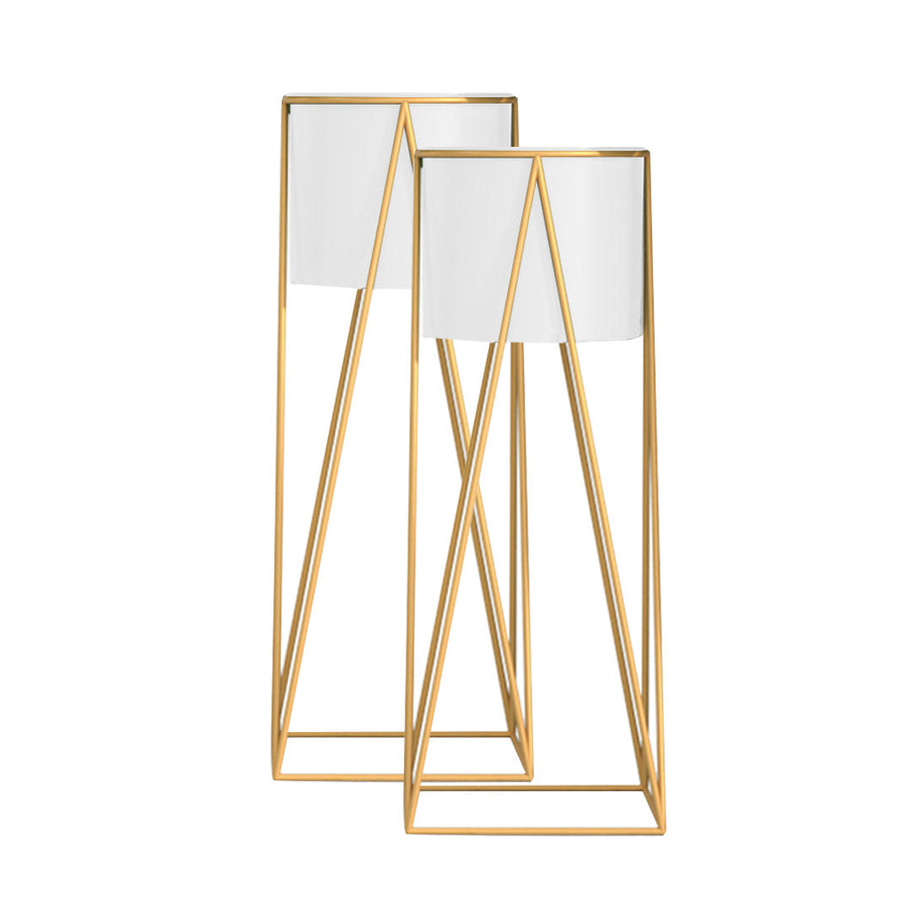 SOGA 2X 70cm Gold Metal Plant Stand with White Flower Pot Holder Corner Shelving Rack Indoor Display $ 172.90