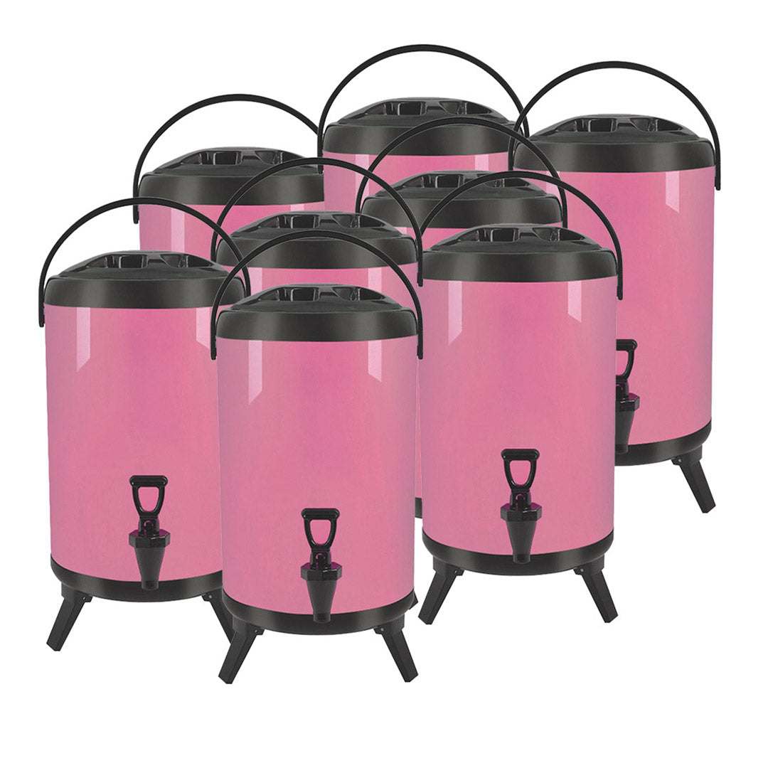 SOGA 8X 16L Stainless Steel Insulated Milk Tea Barrel Hot and Cold Beverage Dispenser Container with Faucet Pink