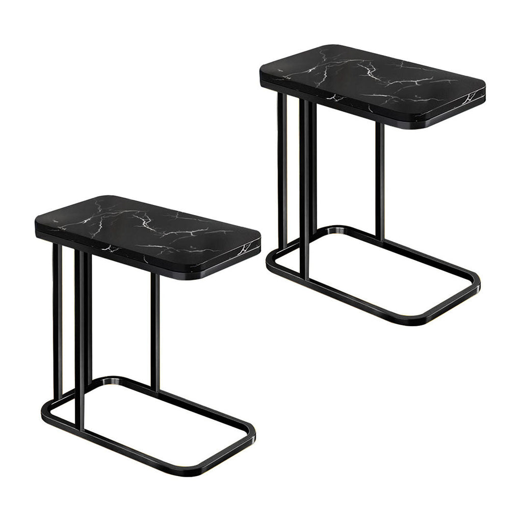 SOGA 2X 30x50cm Black Stone-Patterned Side Table with Black Metal Legs $ 138.50