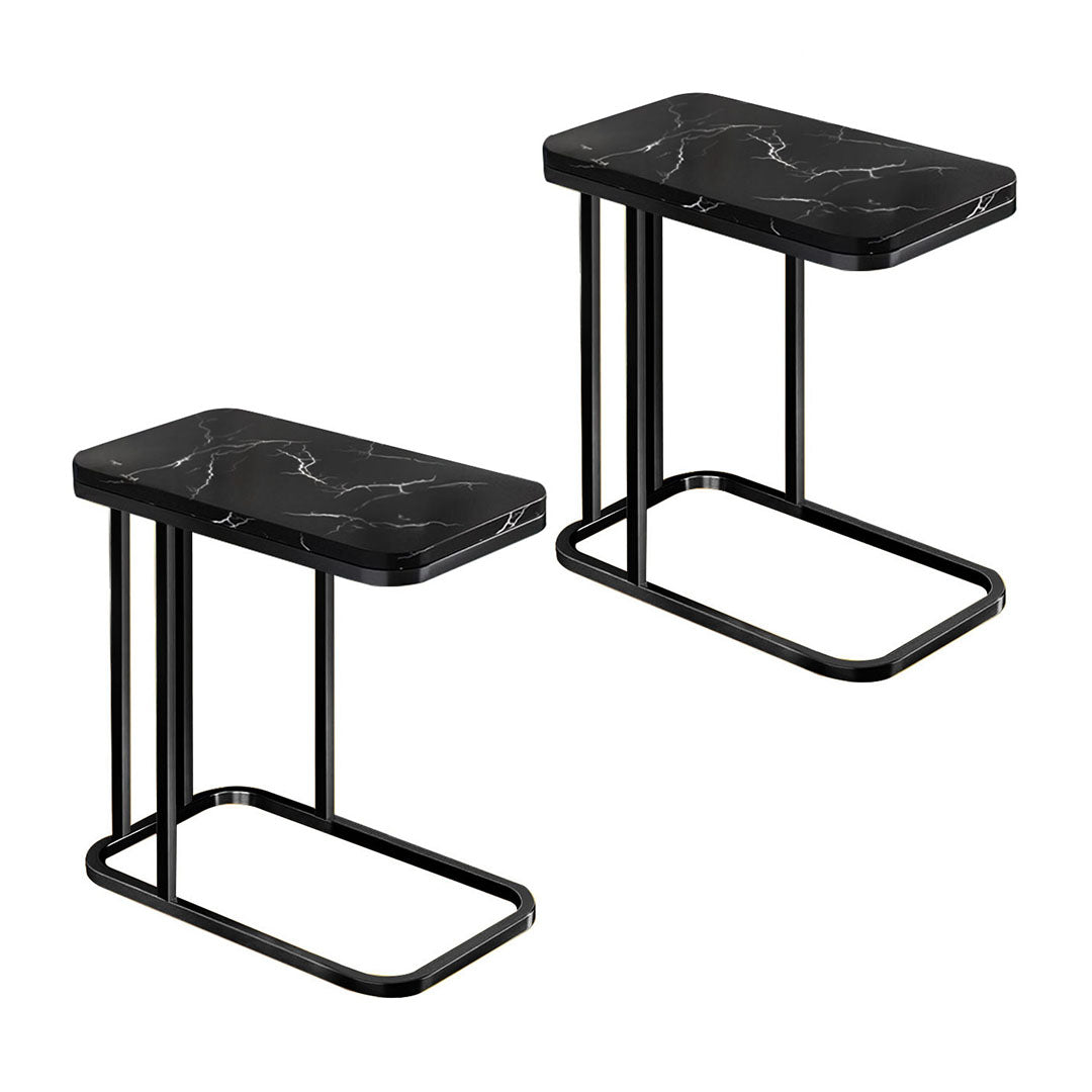 SOGA 2X 30x50cm Black Stone-Patterned Side Table with Black Metal Legs $ 138.50