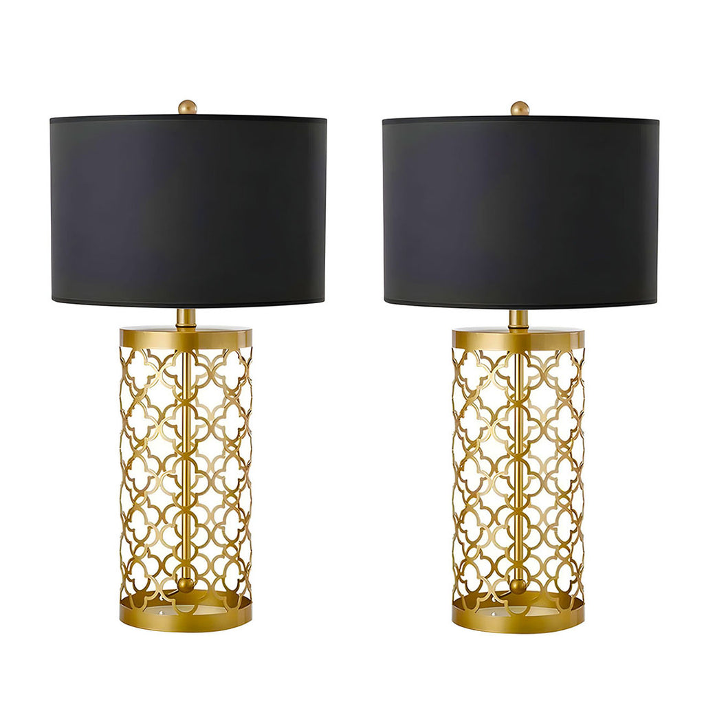 SOGA 2X Golden Hollowed Out Base Table Lamp with Dark Shade
