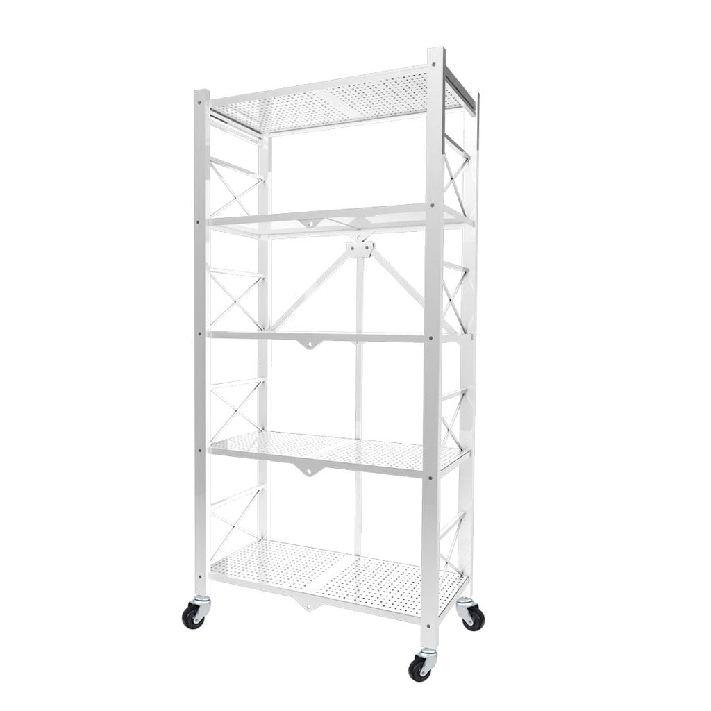 SOGA 5 Tier Steel White Foldable Display Stand Multi-Functional Shelves Storage Organizer with Wheels $ 155.50