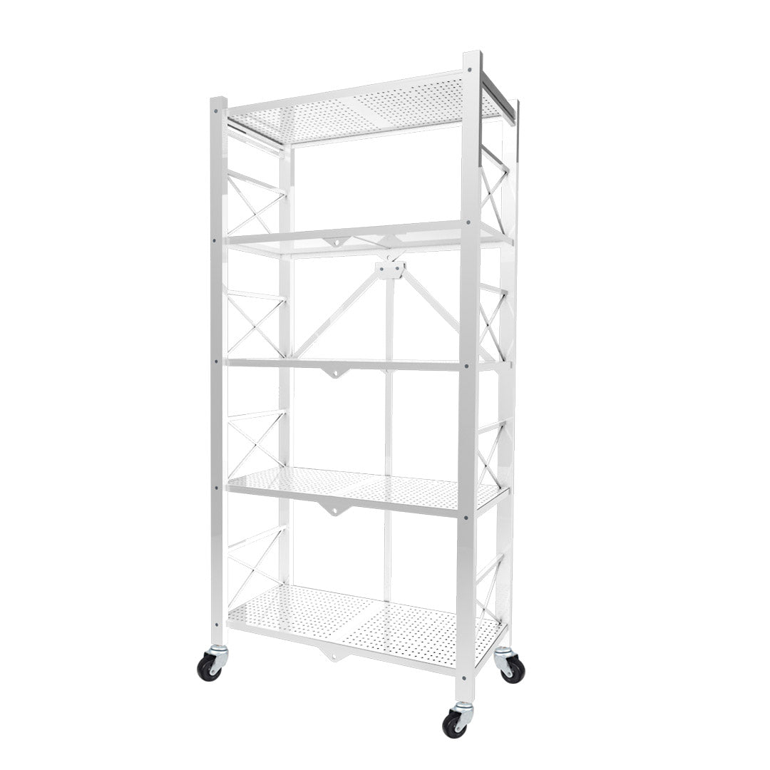 SOGA 5 Tier Steel White Foldable Display Stand Multi-Functional Shelves Storage Organizer with Wheels $ 155.50