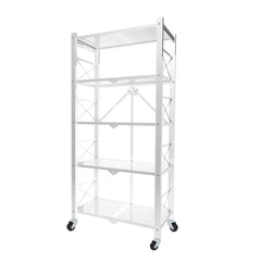 SOGA 5 Tier Steel White Foldable Display Stand Multi-Functional Shelves Storage Organizer with Wheels