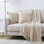 SOGA Home & Living Bundle – Chenille Tassel Pillow, Moon Cotton Pillow & Knitted Blanket