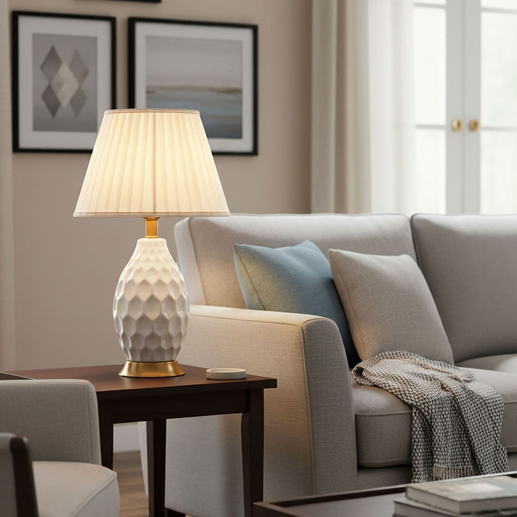 SOGA 2X Textured Ceramic Oval Table Lamp with Gold Metal Base White