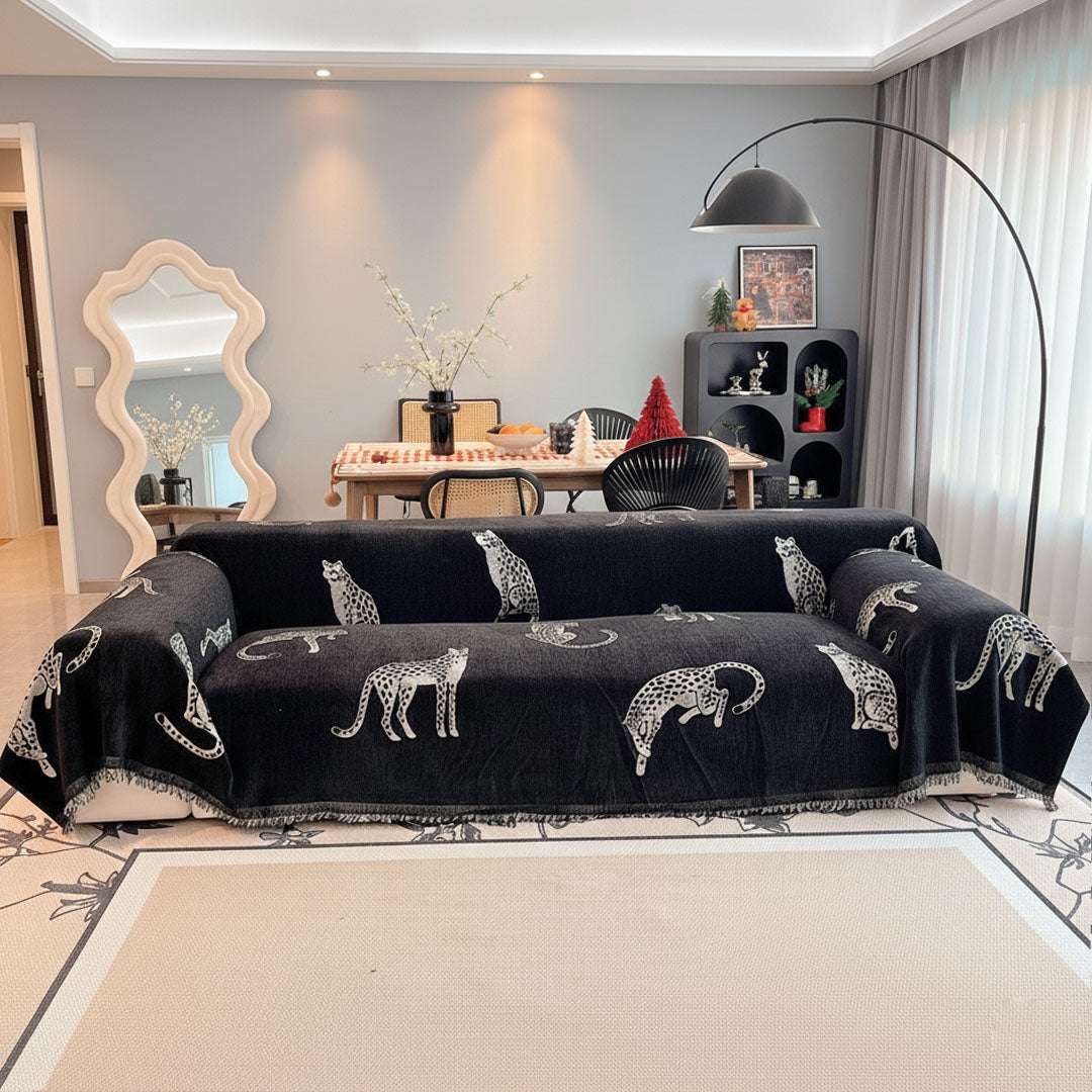 SOGA Three-seater Black Sofa Cover Leopard Print 180x340cm Polyester $ 124