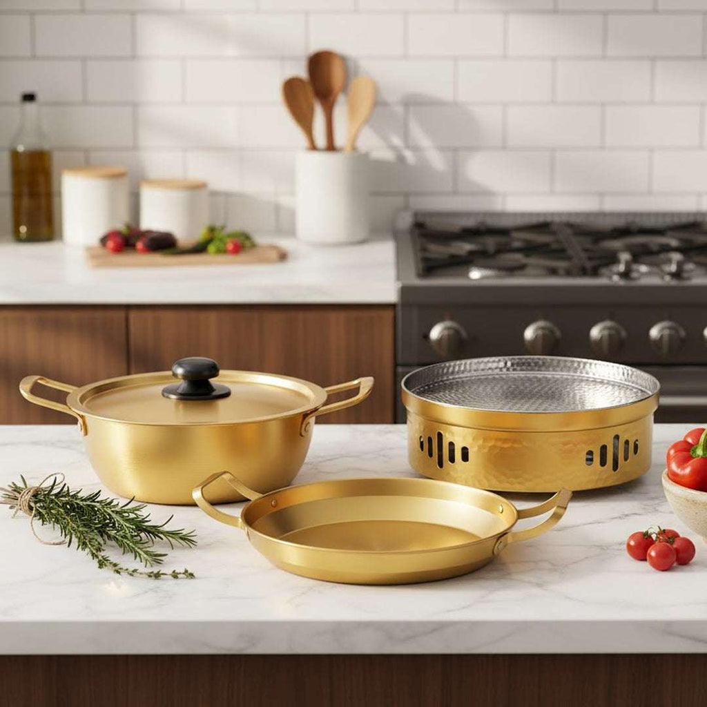 SOGA Kitchenware Bundle – Gold & Yellow Dry Pots and Ramen Pot for Stylish Kitchen Cooking $ 153